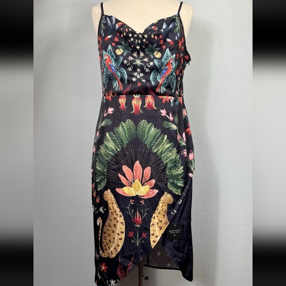NWT Averie Cowl Midi Dress Rainforest Print Size XXL Cheetah Artsy Feminine Bold